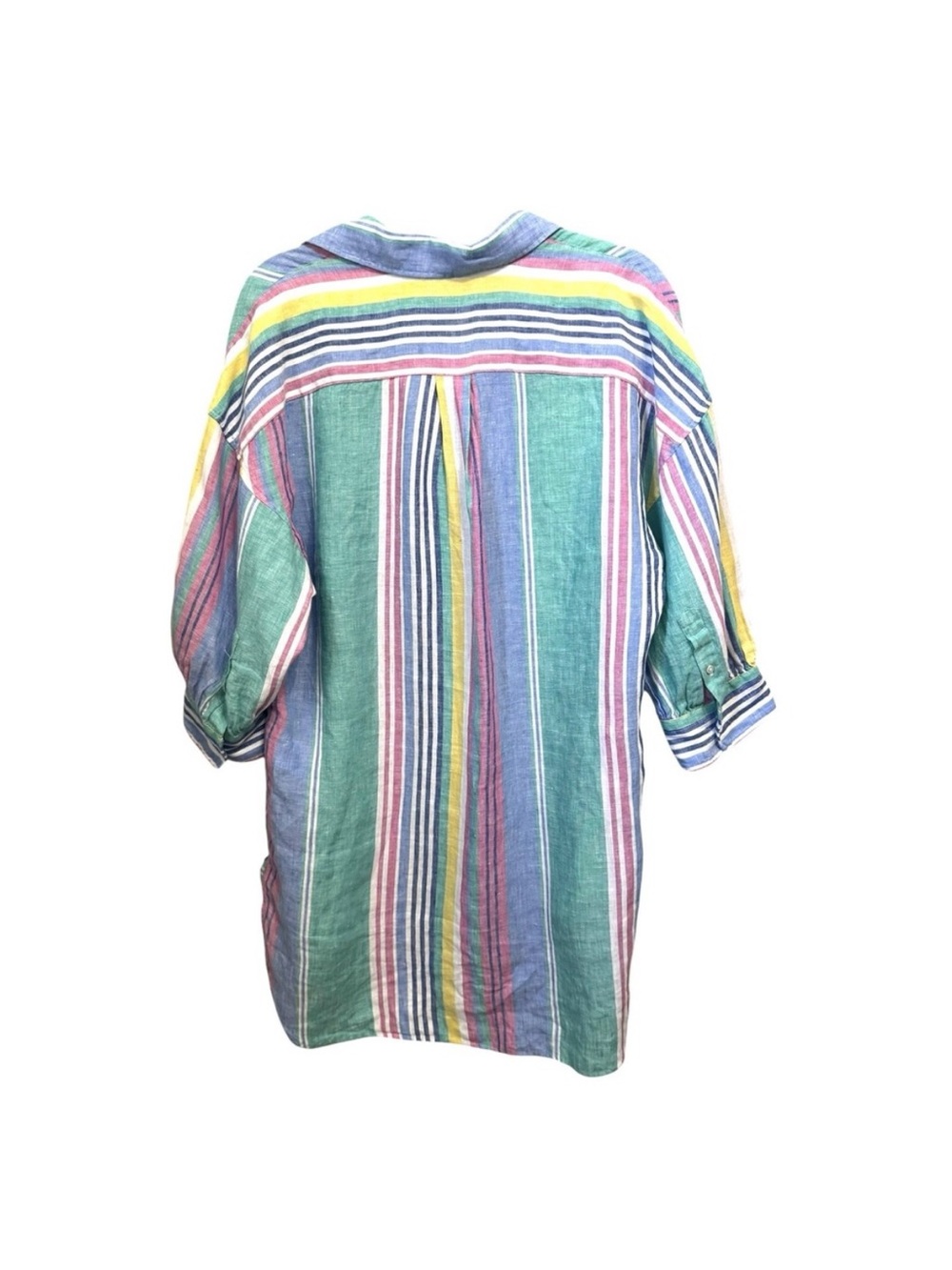 POLO RL Women's M Shirt Pastel Striped Button Up Puff Sleeves 100% Linen Preppy - Picture 3 of 5